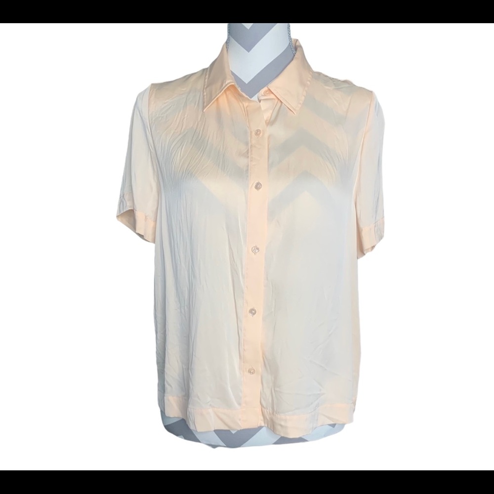 Quince silk peach lightweight button down shirt